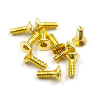 六角フラットヘッドスクリュー(M2×6ｍｍ)10pcs ステンレススチールゴールドメッキ [SHF-206GD]