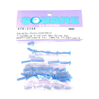 チタン&ブルーアルミヘックスビスセット(タミヤ TT-02 TypeS用) [STD-274A]