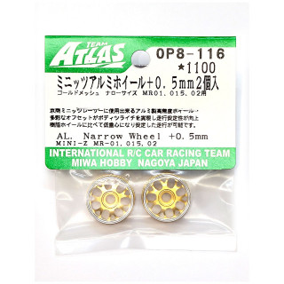ミニッツ アルミホイール ゴールドメッシュ ナロー +0.5mm 2個入 [OP8-116]