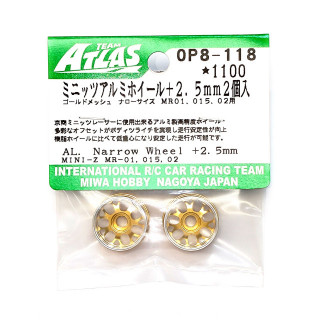 ミニッツ アルミホイール ゴールドメッシュ ナロー +2.5mm 2個入 [OP8-118]