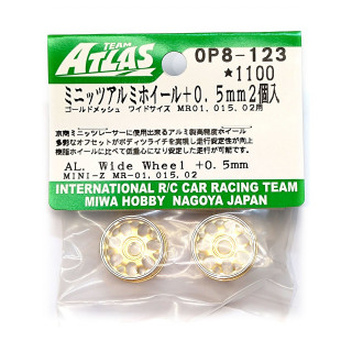 ミニッツ アルミホイール ゴールドメッシュ ワイド +0.5mm 2個入 [OP8-123]