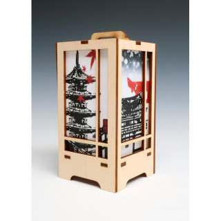 木製クラフト 木楽 行燈(京都四季風景・白木) [WJ-35919]